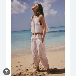 NEW Free People Beach Life Set Optic White Halter Crop Top and Pants Set M